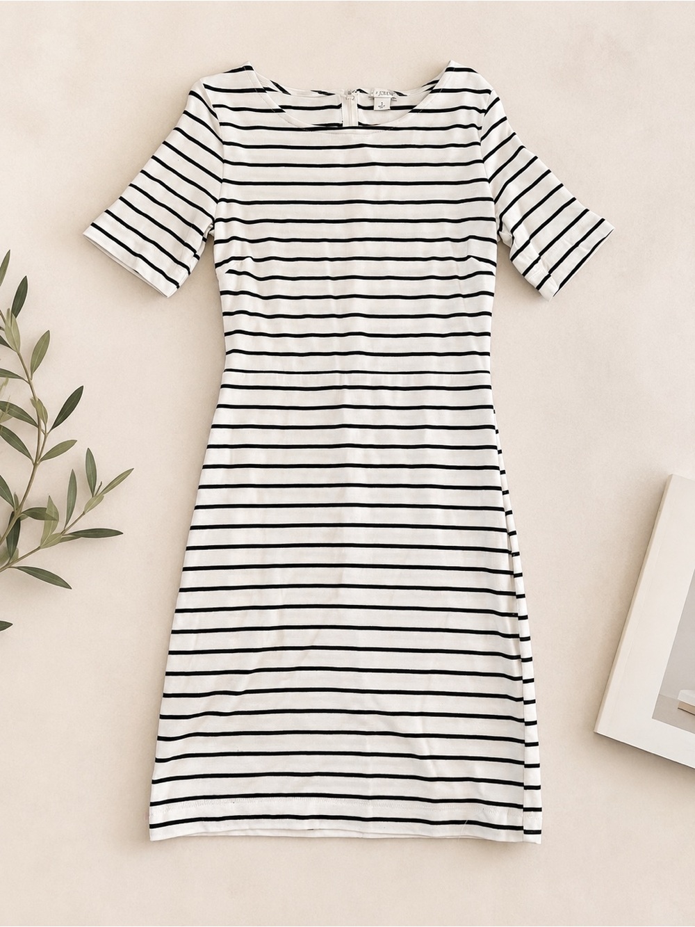 J Crew Black White Striped Knit Sheath Dress Small